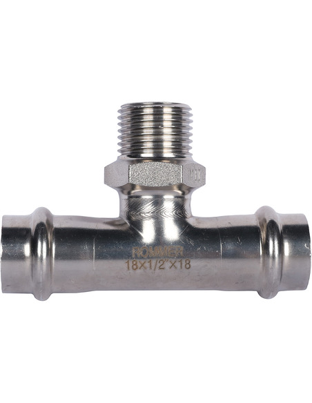 Тройник переходной ROMMER 18x1/2"х18 НР для нержавеющих труб пресс