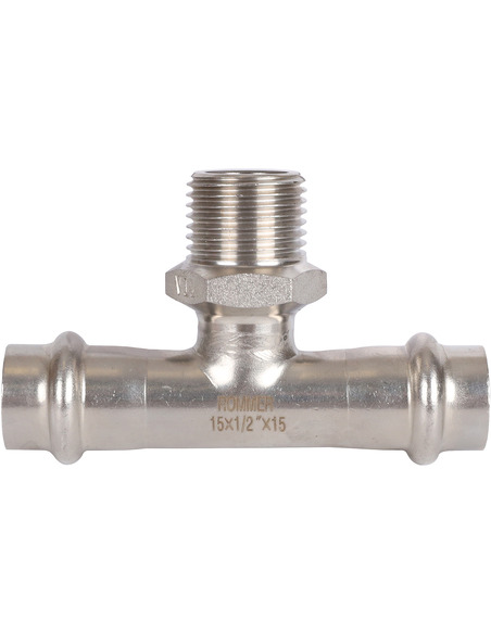 Тройник переходной ROMMER 15x1/2"х15 НР для нержавеющих труб пресс