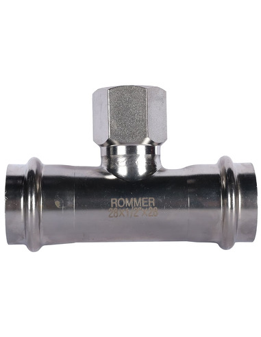 Тройник переходной ROMMER 28x1/2"х28 ВР для нержавеющих труб пресс