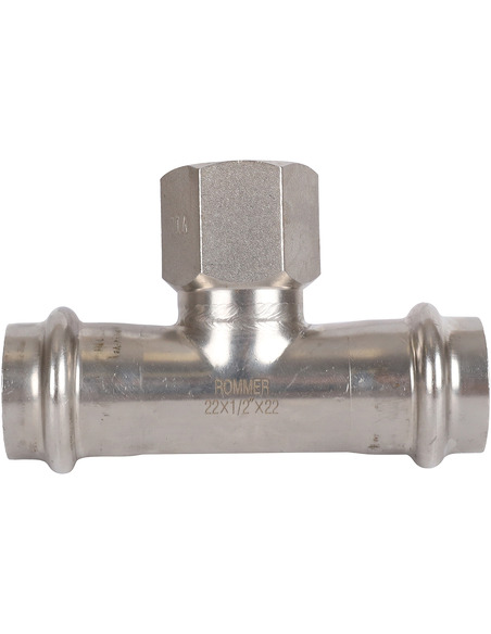 Тройник переходной ROMMER 22x1/2"х22 ВР для нержавеющих труб пресс