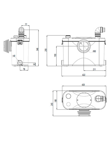 Канализационная установка UNIPUMP SANIVORT 405 M (8м) центральный вход