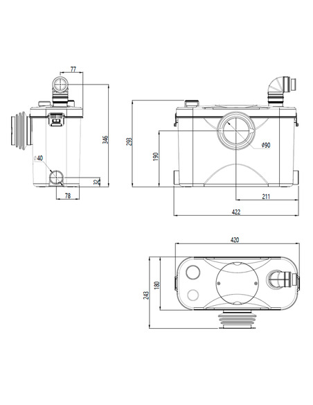 Канализационная установка UNIPUMP SANIVORT 405 M (8м) центральный вход